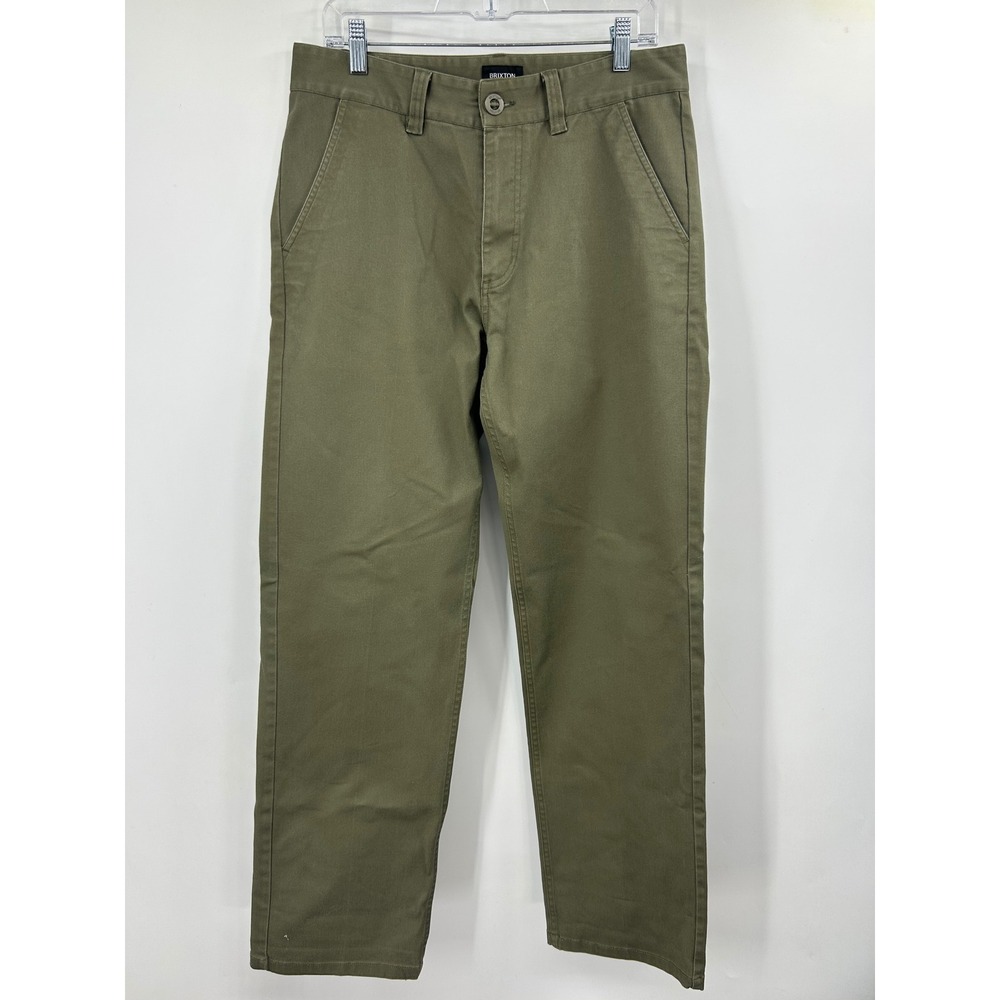 Brixton Reserve Mens Chino Pants Olive Green Straight Leg Twill Trousers 34x21
